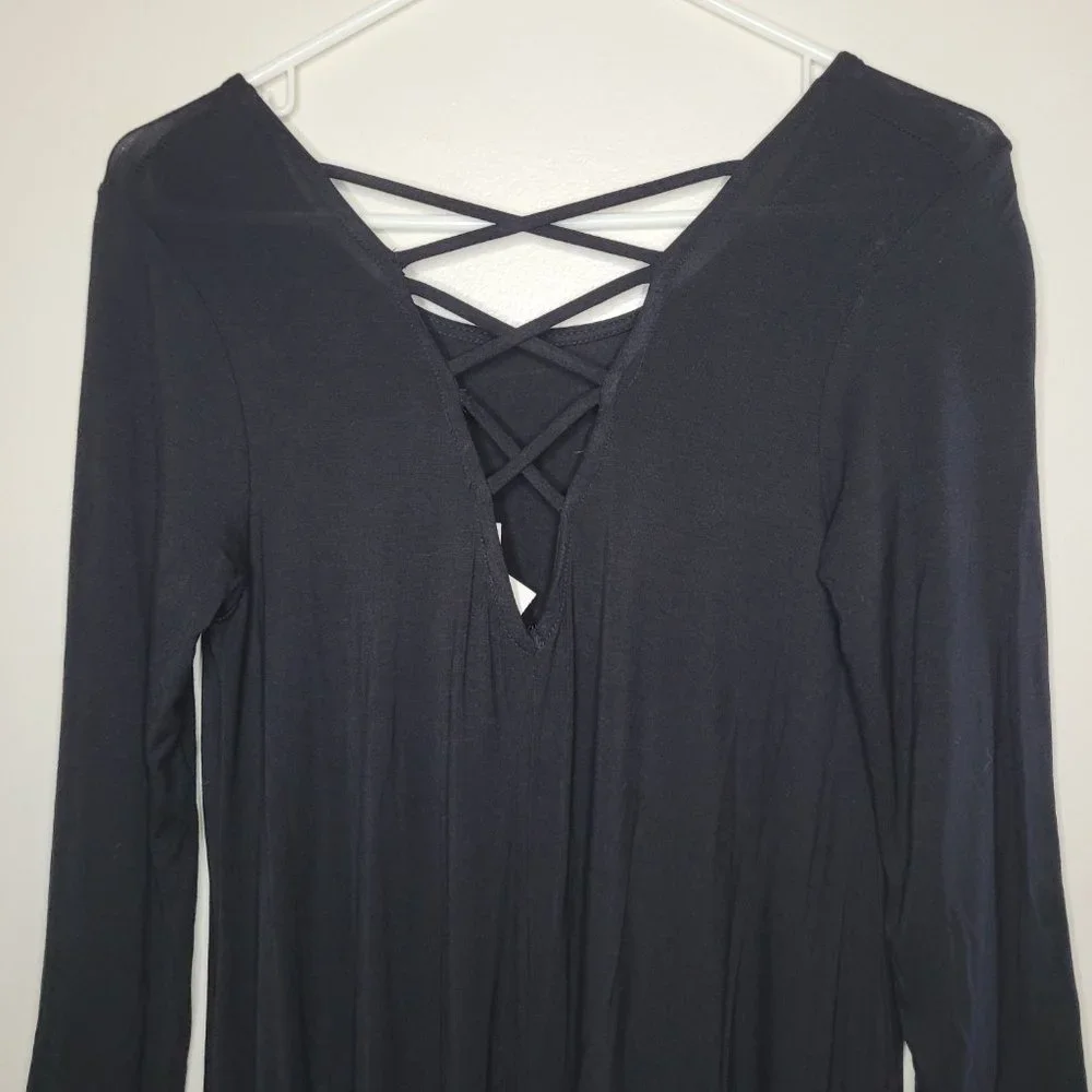 Thyme & Honey Women's Shift Dress Black XS Crew Neck 3/4 Sleeve Wednesday Gothic - Picture 5 of 10